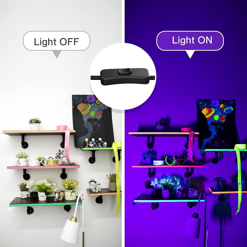 Atfoyer Store شريط ضوء أسود LED بقوة 40 واط 2 قطعة، أضواء سوداء لحفلة التألق، ضوء أسود مع قابس ومفتاح، كل ضوء يضيء مساحة 484 قدم مربع، ضوء تألق للهالوين، طلاء جسم فلوريسنت، إضاءة مسرح، غرفة نوم - Image 3
